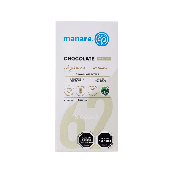 Barra de Chocolate 62% Cacao sin azúcar (100g) Manare