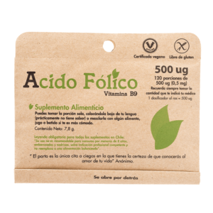 Ácido Fólico en polvo (120 porciones x 500ug) Dulzura Natural