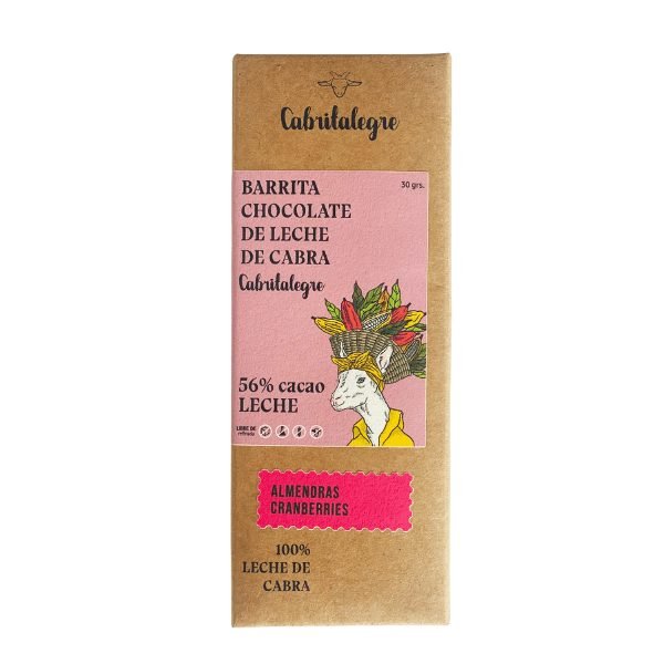 Barra de Chocolate de leche de cabra con Almendras y Cranberries (30g) Cabritalegre